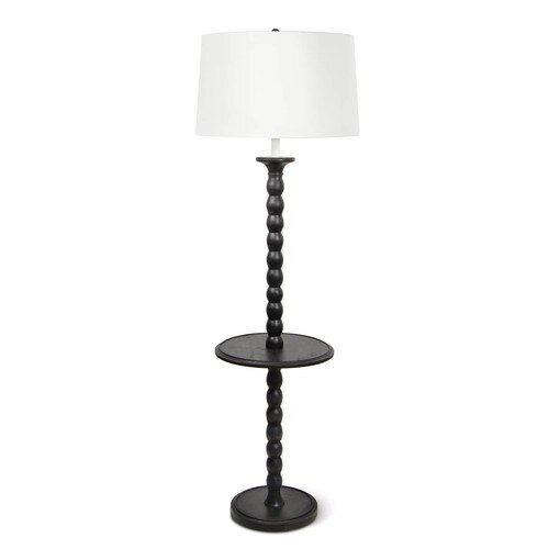 Ebony wood coastal lamp with white linen lamp shade